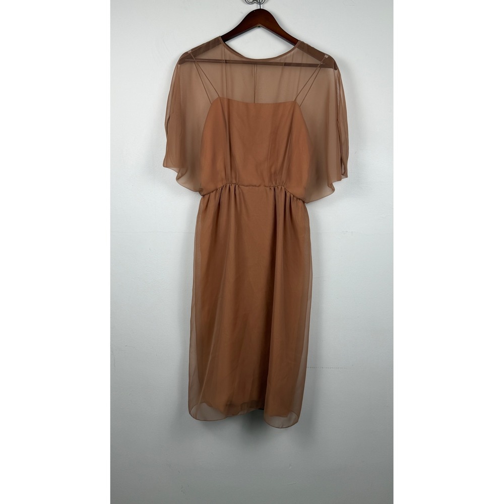Vintage Lilli Diamond California Chiffon Flutter Sleeve Midi Dress Terracotta M